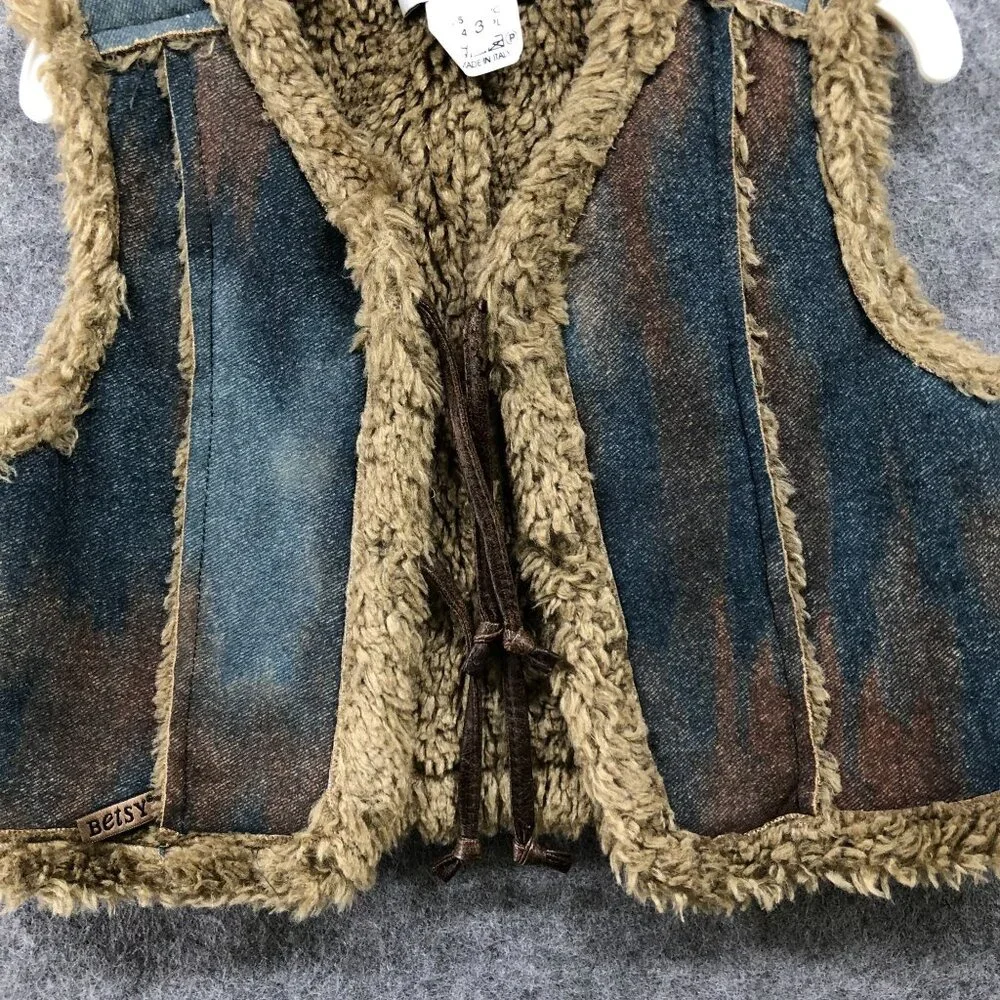 Vintage Betsy Italy Kids 3T Faux Suede Sherpa Vest Boho‎ Earthy Western